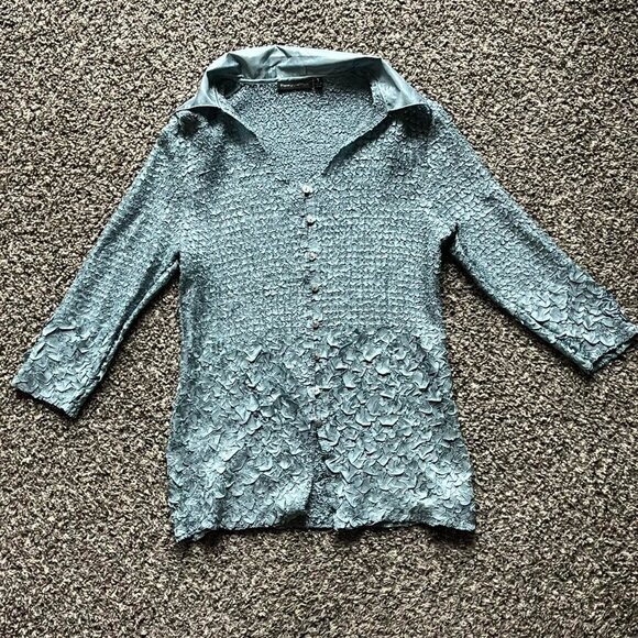 Y2K Essentials by Milano Womens Small Teal Bubble Popcorn Top - Picture 1 of 7